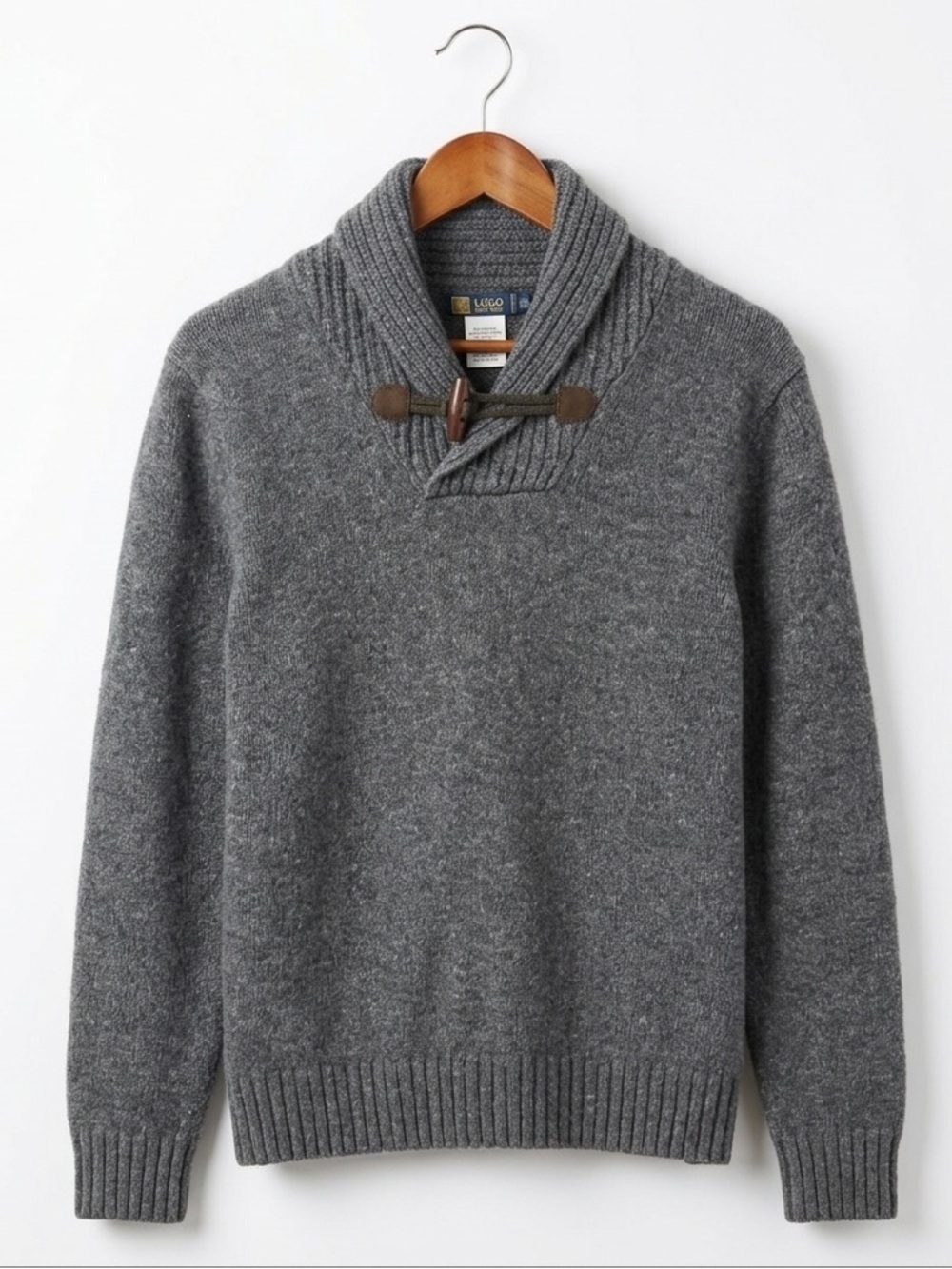 Firenze Uomo Shawl Neck Toggle Sweater Italian Wool Blend SMALL Grey